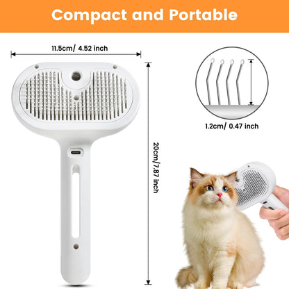 Electric Cat Steam Brush – 3-in-1 Pet Grooming Comb with Water Spray for Cats and Dogs, USB Rechargeable