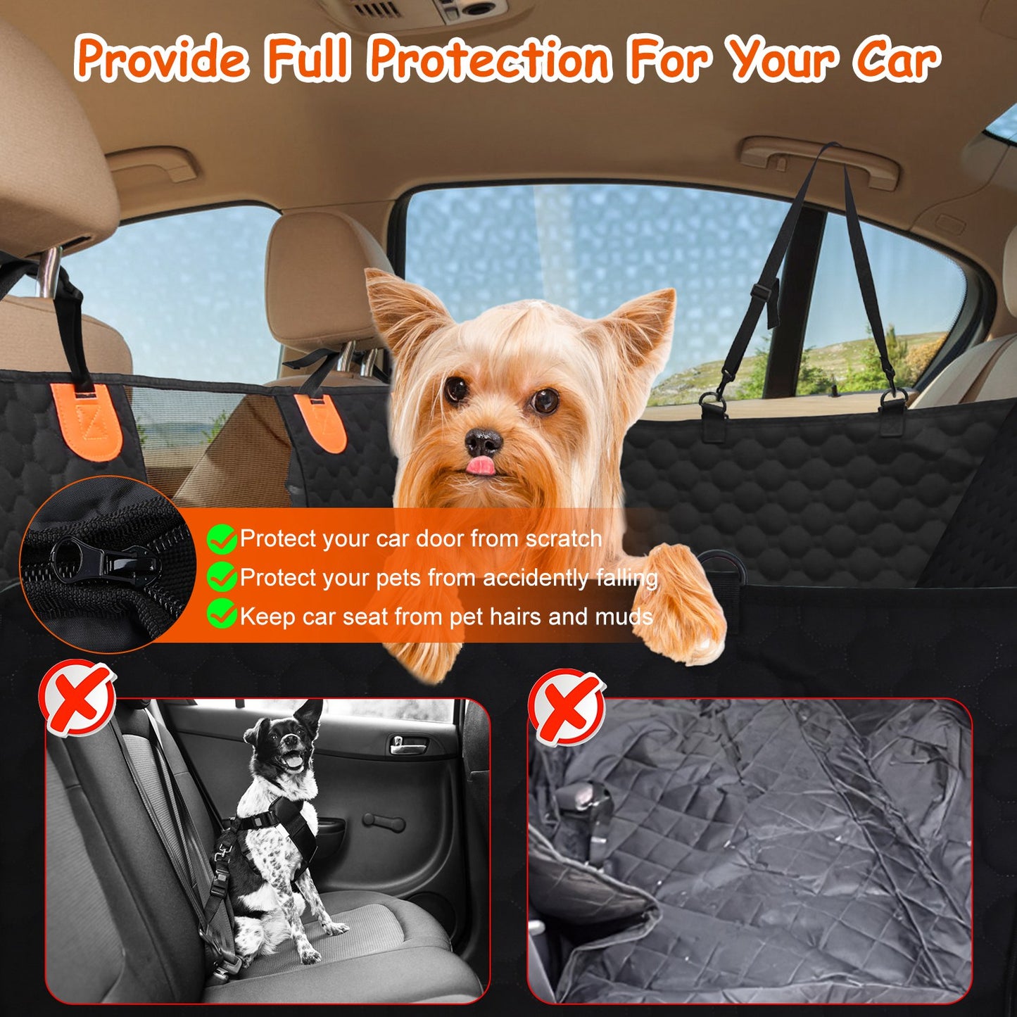 Dog Car Back Seat Cover – Waterproof, Mesh Window & Side Flaps
