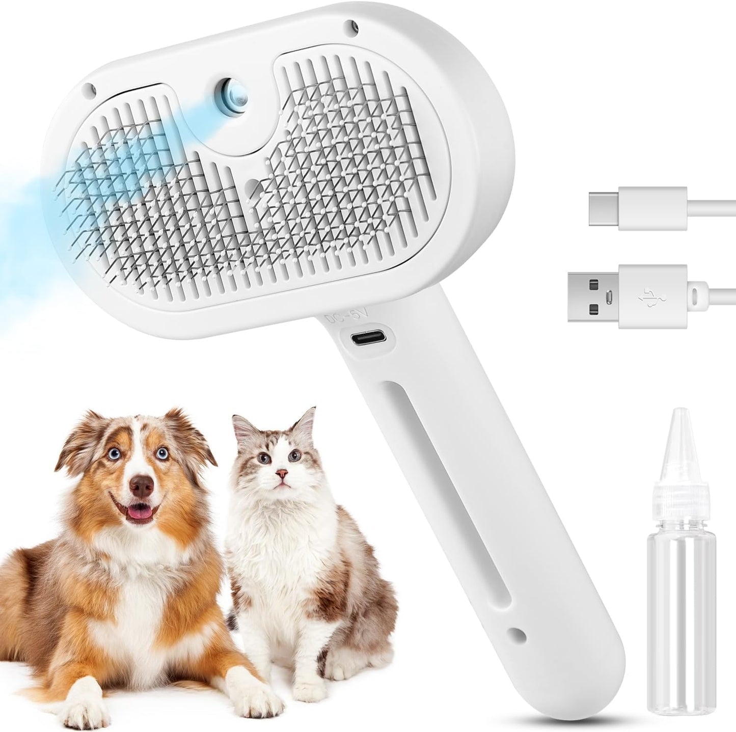 Electric Cat Steam Brush – 3-in-1 Pet Grooming Comb with Water Spray for Cats and Dogs, USB Rechargeable
