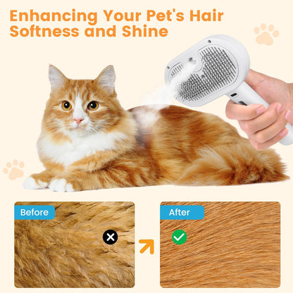 Electric Cat Steam Brush – 3-in-1 Pet Grooming Comb with Water Spray for Cats and Dogs, USB Rechargeable