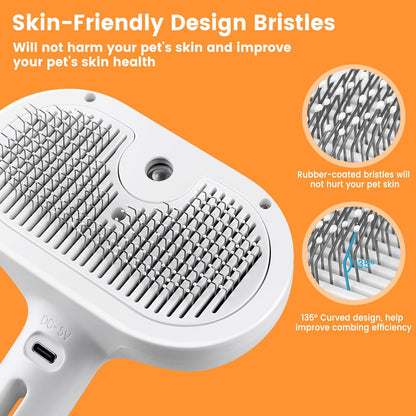Electric Cat Steam Brush – 3-in-1 Pet Grooming Comb with Water Spray for Cats and Dogs, USB Rechargeable